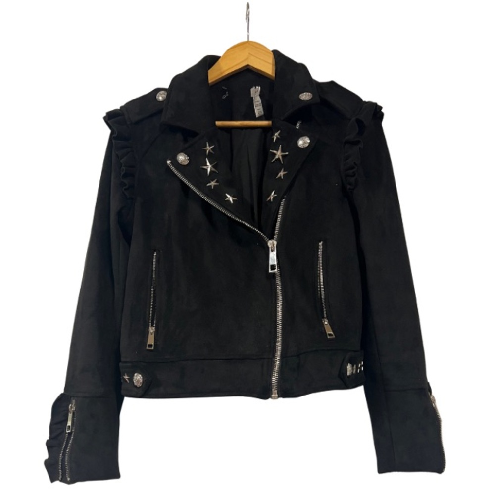 Edgy Black Star-Studded Leather Jacket